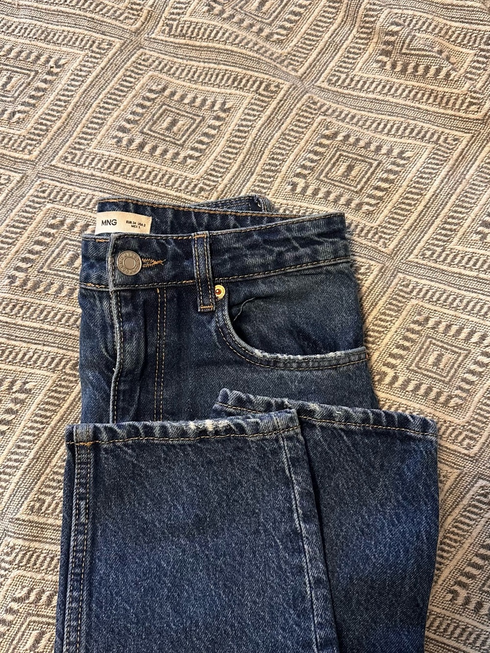 Mango Blue High-Rise Straight Jeans “MOM” us 25